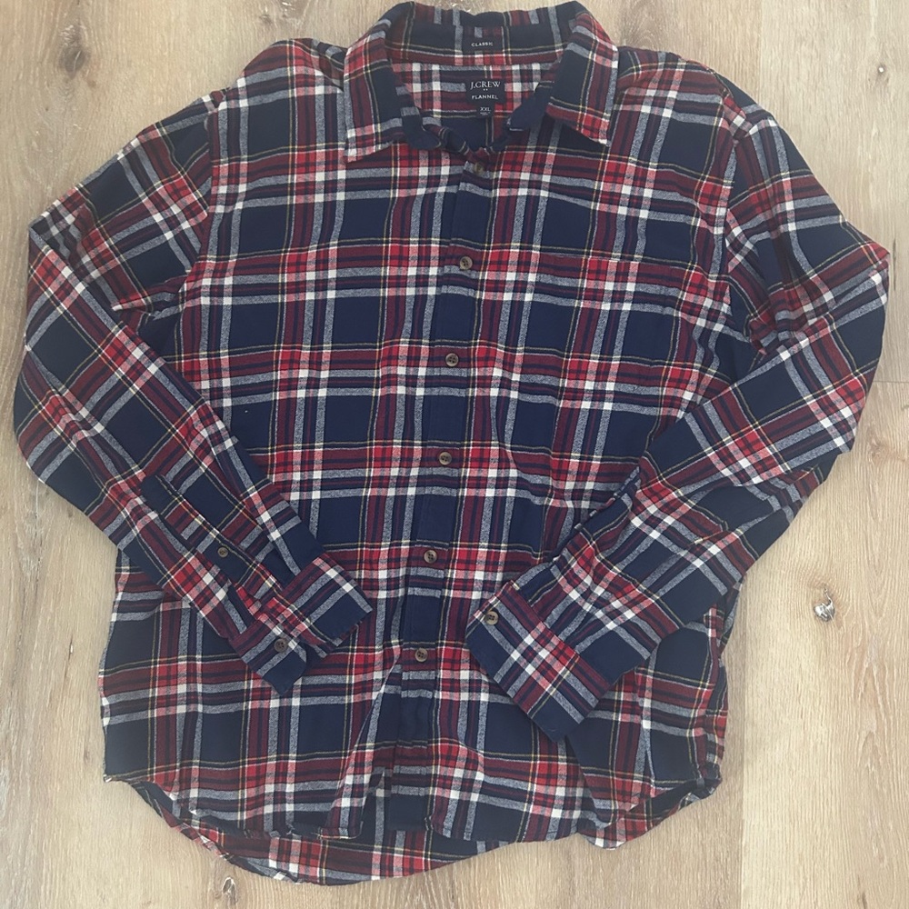 J. Crew Men's Casual Plaid Shirt - Navy and Red